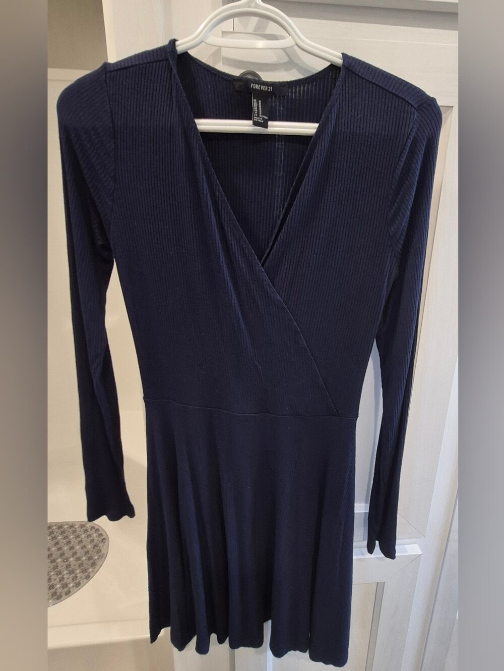 Forever 21 Navy Ribbed Wrap-Style Long Sleeve Dress